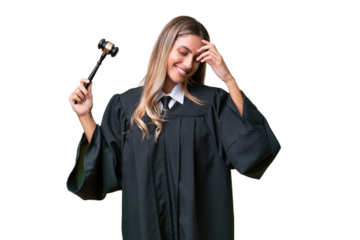 Judge Uruguayan woman over isolated background laughing