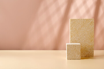 Natural Stone Podiums for promotion on beige Background. Beauty product mockup. Scene, blank for...