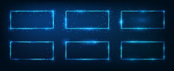 Neon double rectangular frame with shining effects