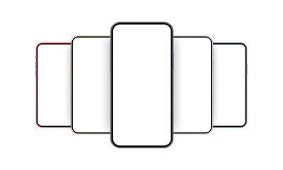 Smartphones Mockups With Blank Screens, Different Colors. Template for Showing Mobile Apps Screenshots, Isolated on White Background. Vector Illustration