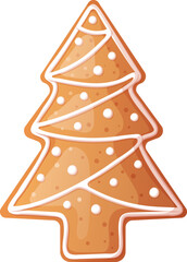 Christmas gingerbread tree with beautiful patterns of sweet icing. Holiday cookies on an isolated background. vector icon