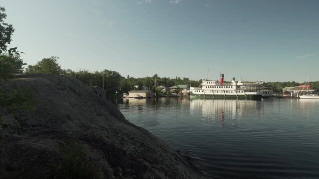 Steamship near the dock on Lake Muskoka at the Gravenhurst Warf