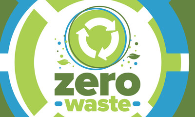 Zero Waste. Ecology poster. Refuse and Reduce. To Reuse and Recycle. Green January for environment. Eco friendly lifestyle. Save the planet. No plastic, only eco bag. Vector illustration