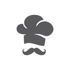 Chef cap with mustache vector icon. Cook, cooking and restaurant logo filled design.