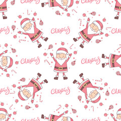 Cute seamless pattern with Santa Claus for Merry Christmas and Happy New Year decor