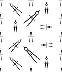 Drafting Compass Icon Seamless Pattern, Pair Of Compasses, Technical Drawing Instrument