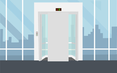 Open elevators in the office building. elevator with opened door. flat vector illustration