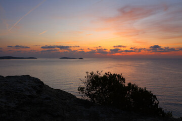 Sunrise over the Maditerranean sea at Santa Eulalia, Ibiza, Spain.
