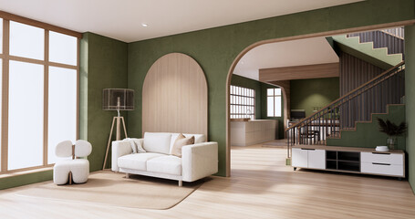 Interior Mock up, Minimal green Living room japanese style