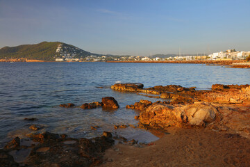 Fototapeta na wymiar Morning Sunlight at Santa Eulalia, Ibiza, Spain.