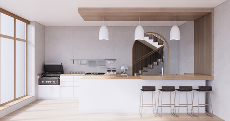 Mock up Kitchen room japanese style,white wall mock up.