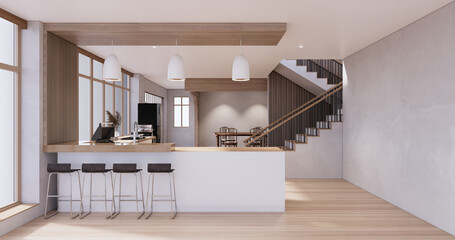 Mock up Kitchen room japanese style,white wall mock up.