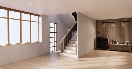 Muji style, Empty wooden room,Cleaning japandi room interior.