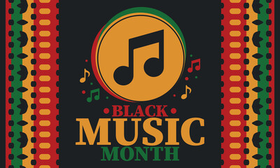 Naklejka premium Black Music Month in June. African-American Music Appreciation Month. Celebrated annual in United States. Music concept. Poster, card, banner and background. Vector illustration