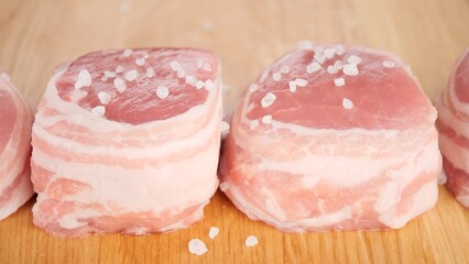 Pork fillet Medallions with bacon sprinkle salt