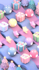 3d rendered pastel christmas gifts.