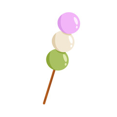 Vector pink, white and green dango. Illustration of japanese traditional dessert with 3 different colors. Asian food. Hanami Dango.