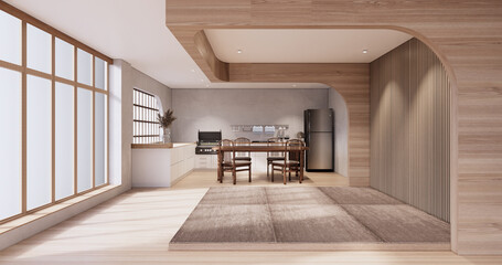 Mock up Kitchen room japanese style,white wall mock up.