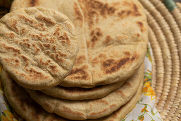 selective focus of arabic flat bread, Moroccan Pita Bread 