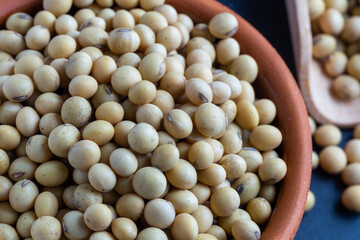 close-up view of bulk soybean seeds