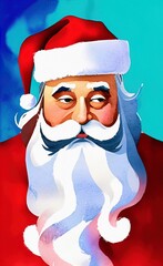 Digital watercolor drawing Santa Claus, isolated portrait. Art print. Christmas mood. Generative AI