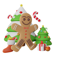 3d illustration Merry Christmas and Happy New Year with big gingerbread cookie