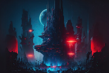 Alien futuristic mega city, fantasy sci fi epic scenery