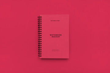 Notebook hardcover mockup on magenta background