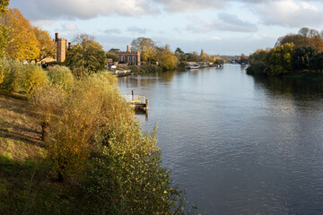 Autumn River Thames view from Hampton Court Palace looking downstream