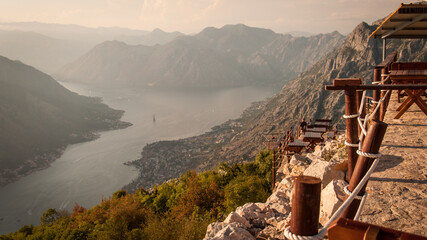 Montenegro view from top of Kotor Serpentine road