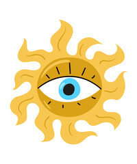 Evil eye mascot. Evil eye, Hamsa, Hand of Fatima, Eye of Providence. Vector illustrations of amulets. Freehand drawing style. Isolated on white