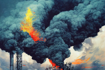 dangerous oil disaster illustration, climate changing abstract art