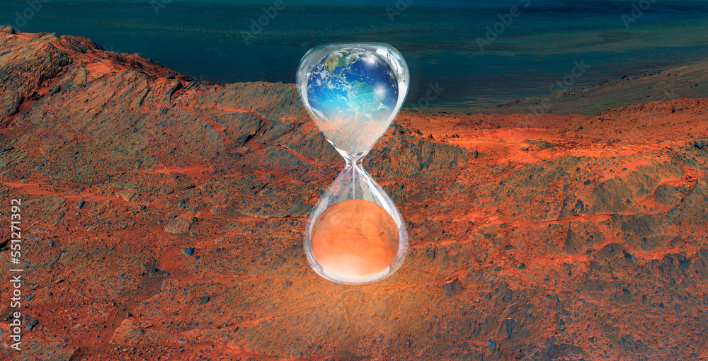 Poster global warming concept - planet earth is becoming a dead planet like mars - surface of the planet ma