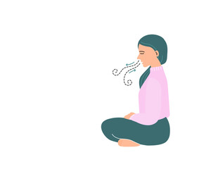 Isolated of a woman meditating and breathing exercise Vector illustration in flat style.