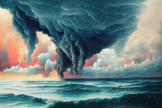 water becoming a dangerous tornado over the ocean, dark clodus