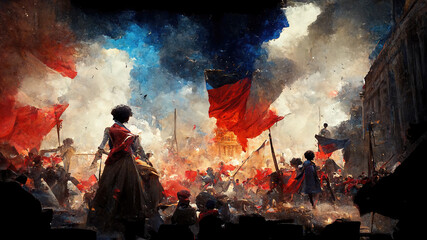 a woman standing in the french revolution, concept art style