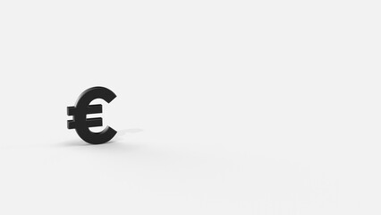 Black 3d euro render minimalistic simple symbol design isolated on white background. Forex Trading concept. Currency 3D rendering Illustration. Copy space