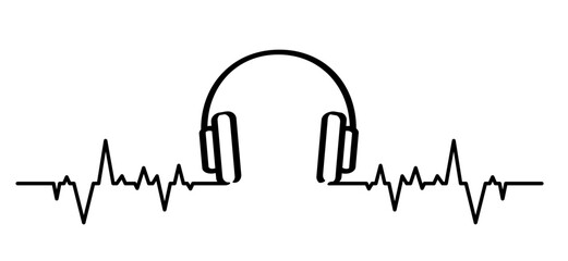 Heartbeat wave. headphones, headsets line pattern sign. For music or for call center. Vector headset icon. Listen to music. Waves, line pattern.