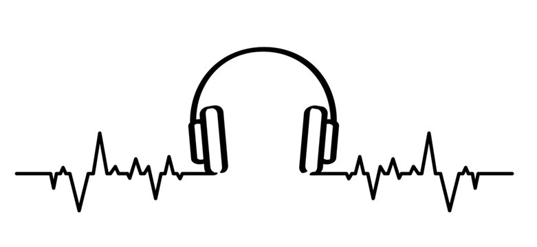 Heartbeat wave. headphones, headsets line pattern sign. For music or for call center. Vector headset icon. Listen to music. Waves, line pattern.