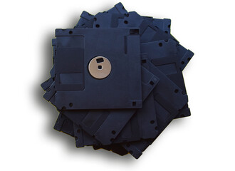 Montón de disquetes en fondo transparente. 