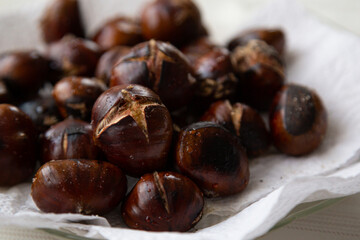 Roasted chestnuts closeup