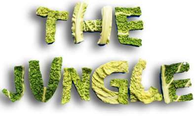 La jungla escrito con hojas de verdura. 