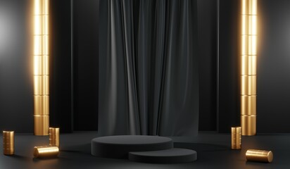 3D rendering of blank product background for cream cosmetics Modern black podium background