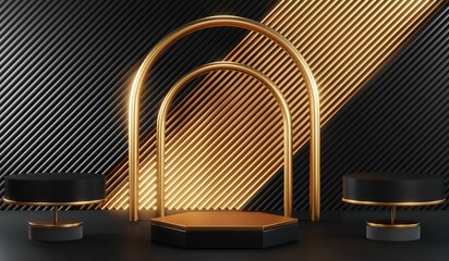 3D rendering of blank product background for cream cosmetics Modern black podium background