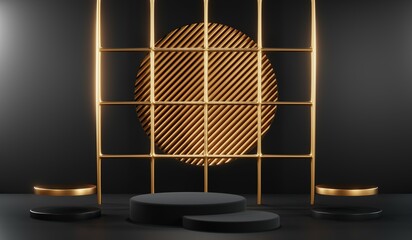 3D rendering of blank product background for cream cosmetics Modern black podium background