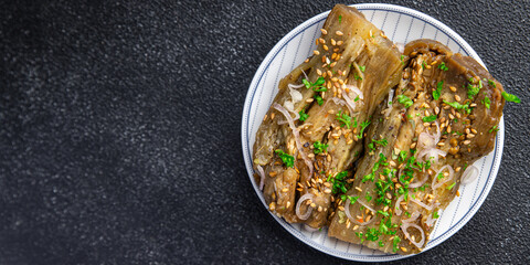 eggplant spicy vegetable pickled asian food meal food snack on the table copy space food background rustic top view