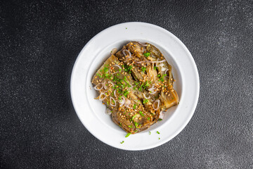 eggplant spicy vegetable pickled asian food meal food snack on the table copy space food background rustic top view