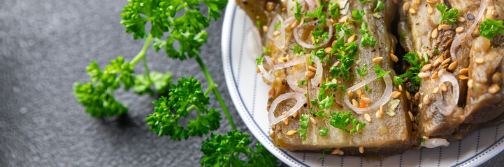 eggplant spicy vegetable pickled asian food meal food snack on the table copy space food background rustic top view