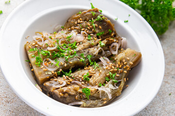 eggplant spicy vegetable pickled asian food meal food snack on the table copy space food background rustic top view