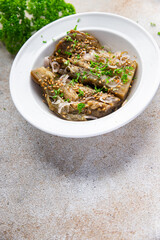 eggplant spicy vegetable pickled asian food meal food snack on the table copy space food background rustic top view
